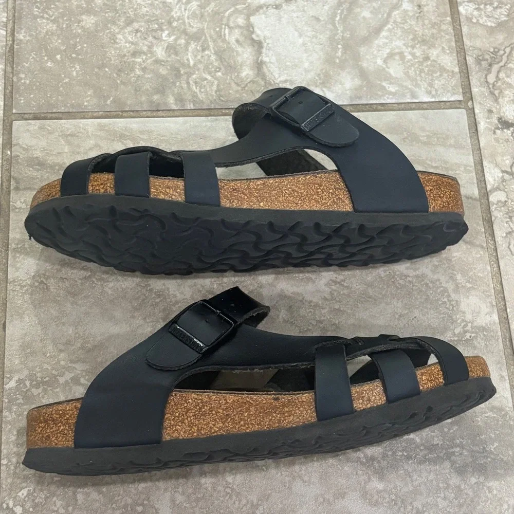 Birkenstock Salina Black Birko-Flor Multi Strap Buckle Slide Sandals Womens Sz 7